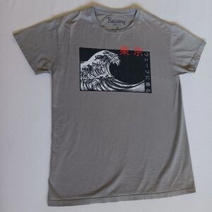 Bowery Supply Co Men's Gray Great Wave Graphic Tee Size M Casual Neutral